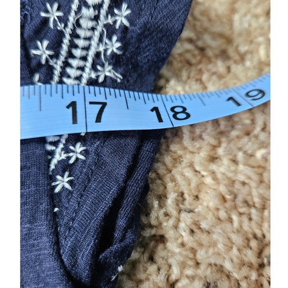 Chelsea & Theodore Navy Blue Embroidered Boho Shift Dress S Cap Sleeve Pocket - Picture 6 of 8